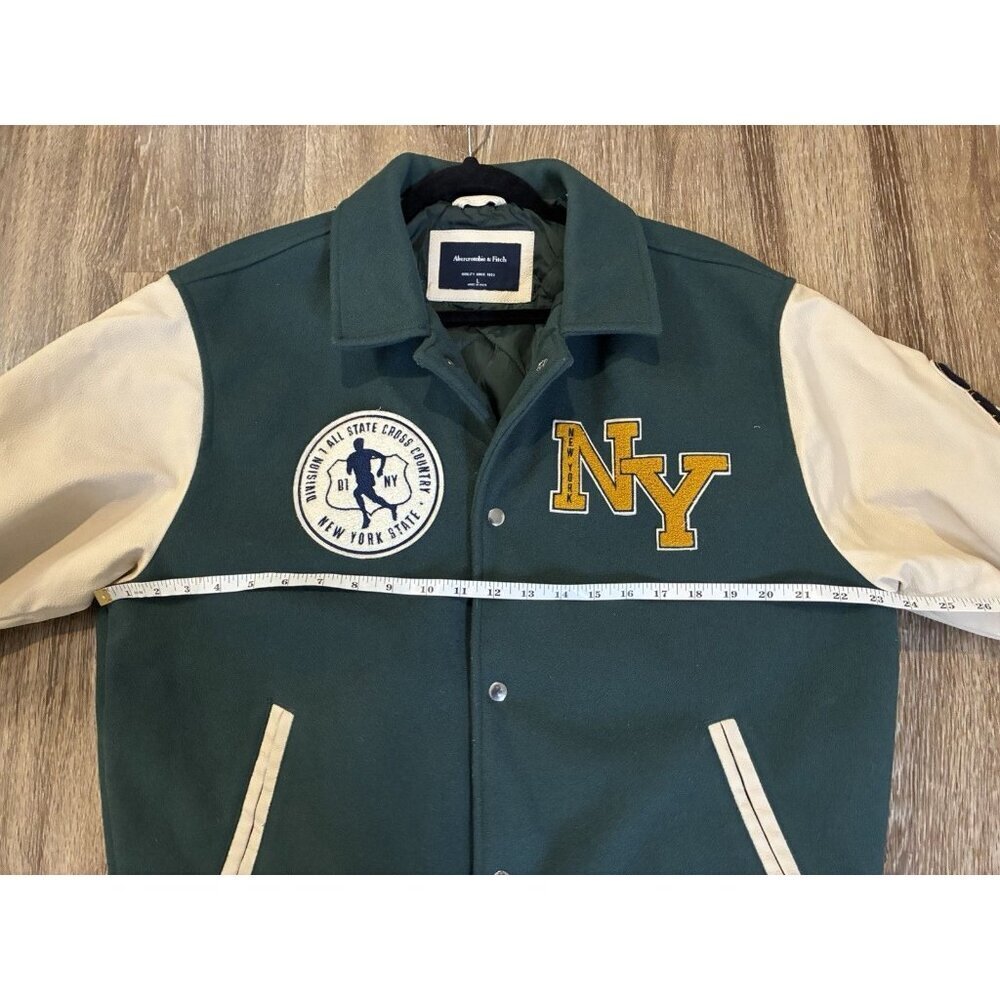 Abercrombie & Fitch Varsity Letterman Jacket Green NY Size Large - Picture 9 of 10